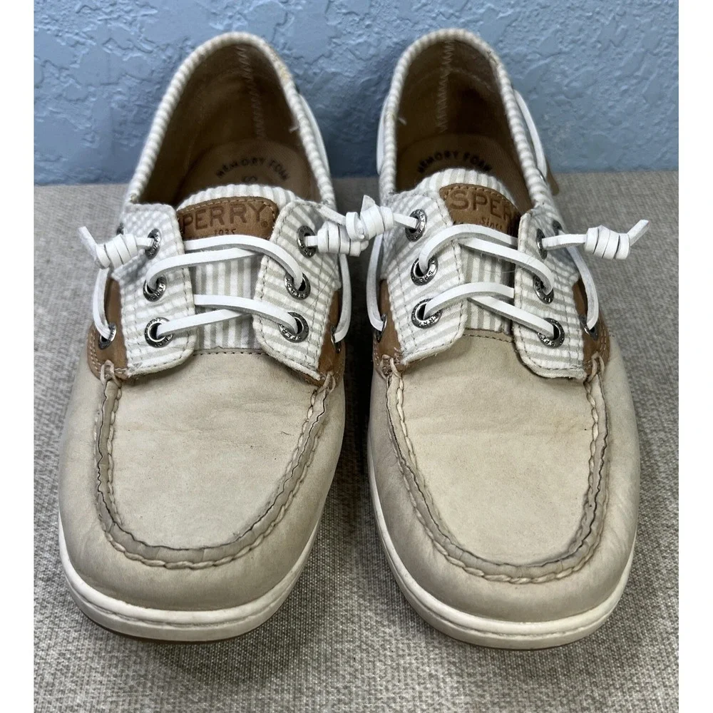 Sperry Womens  Size 7.5 Angelfish Boat Shoes Top Sider Seersucker Memory Foam